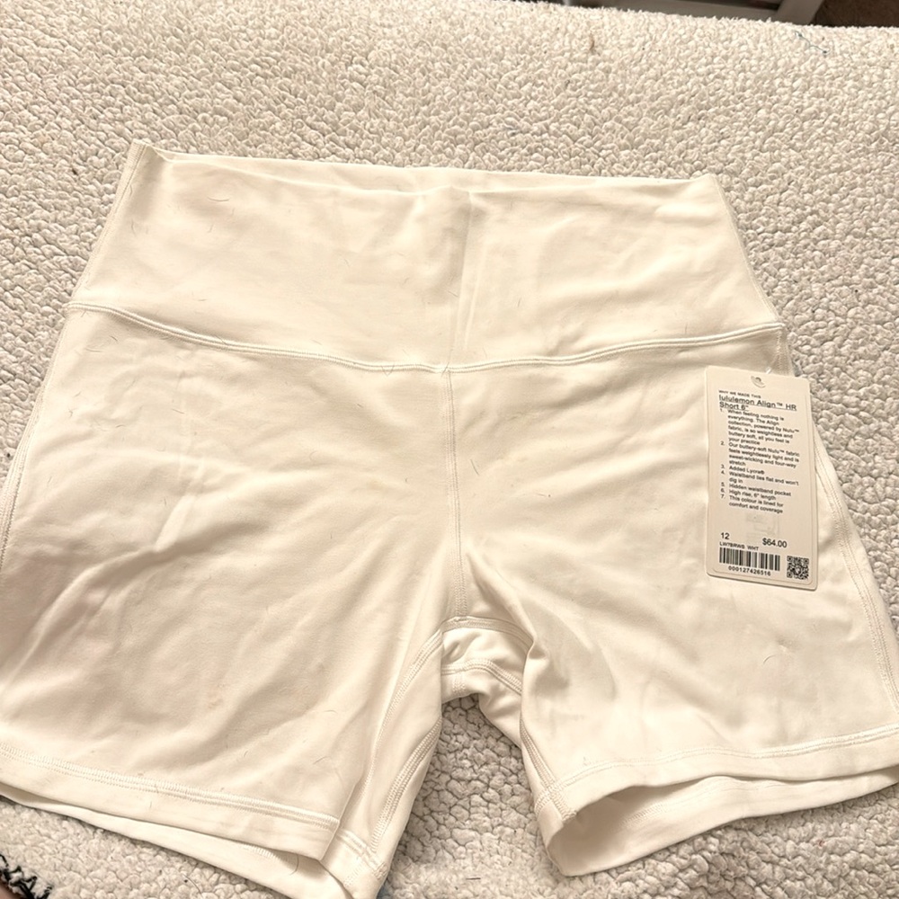 lululemon align biker short, white, size 12, 6 inches
